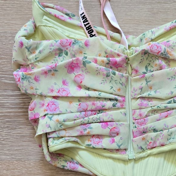 HOUSE OF CB Vivienne Floral Corset Lemon Print Sz Small Strapless Scoop Neck NWT - Picture 11 of 16